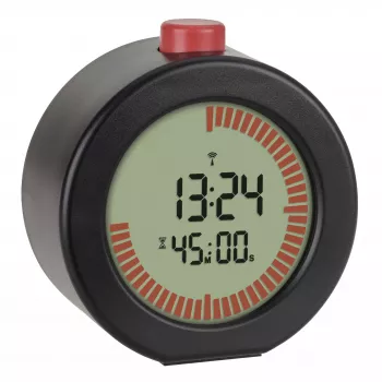 TFA Dostmann 60.2569.01 Despertador com rádio, ecrã grande, temporizador, preto/vermelho