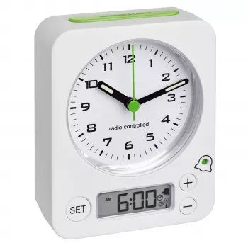 TFA Dostmann Despertador radiofrequência 60.1511.02 branco com ponteiros luminosos