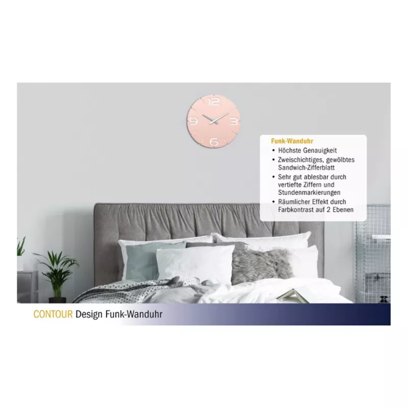TFA Dostmann Relógio de parede radiofrequência design Contour, rosa antigo/branco (60.3536.16)
