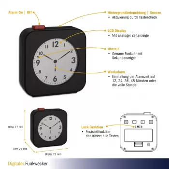 TFA Dostmann 60.2555.01 Despertador digital preto