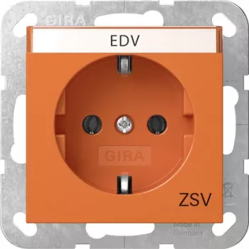 Gira System 55 tomada SCHUKO com tampa basculante, proteção para crianças, laranja 4457109