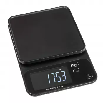 TFA Dostmann COOKIE Balança de cozinha digital, capacidade 5 kg, precisão 1 g, com taça de medição, preto 50.2009.01