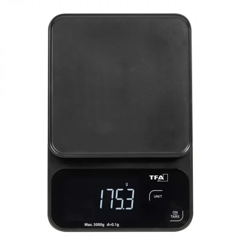 TFA Dostmann COOKIE Balança de cozinha digital, capacidade 5 kg, precisão 1 g, com taça de medição, preto 50.2009.01