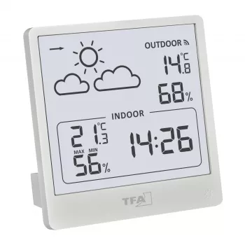TFA Dostmann CLEO Estação meteorológica radiofónica, preto, controlada por rádio DCF-77, previsão 12-24h, temperatura e humidade interior/exterior, alarme de gelo, retroiluminação 35.1176.02