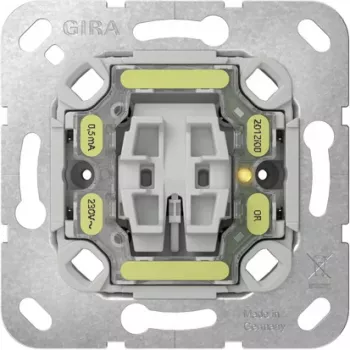 GIRA 382600 Mecanismo de interruptor de controlo, 1 polo, 10 A, 250 V, encastrar, com ligação para luz de controlo, termoplástico, IP20
