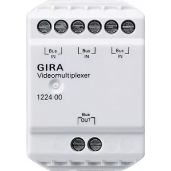 Multiplexer de vídeo Gira 122400 para comunicação de porta, bus de 2 fios, 4 entradas de câmara, calha DIN, 6 TE