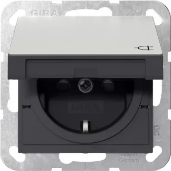 Tomada SCHUKO Gira com tampa basculante e obturador, aço inoxidável, 1 tomada, encastrar, 16 A, 250 V 4414600