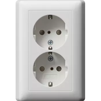 Tomada Schuko Gira System 55 CEE 7/3, 16 A, 250 V, branco puro brilhante, tampa basculante 078327