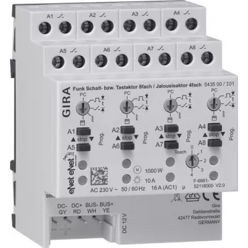GIRA Atuador de comutação/estore por radiofonia para calha DIN 8 canais 4A 543500