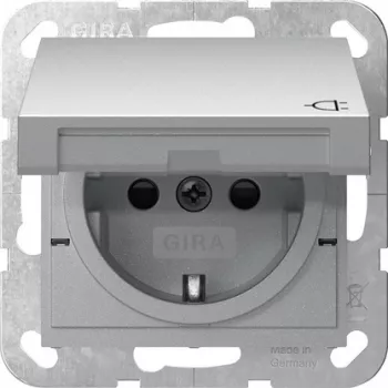 Gira System 55 tomada SCHUKO com tampa basculante e proteção reforçada contra contacto, branco puro brilhante 475426