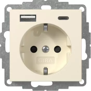 GIRA 245901 tomada SCHUKO com carregador USB 2x Type-A/C System 55 branco creme