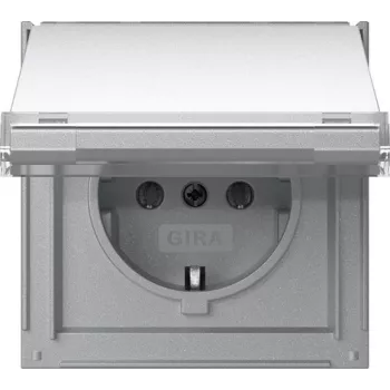 Tomada SCHUKO Gira TX_44 com tampa basculante e campo de identificação, branco puro 441065
