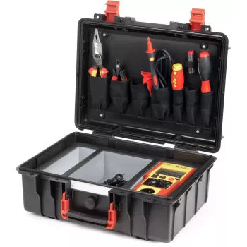 Conjunto de testador de aparelhos Wiha PAT one norma VDE 0701-0702 (47220) testador de aparelhos portátil com LCD a cores, Bluetooth, USB-C, bateria de iões de lítio, cabos de teste, pinças de crocodilo, bolsa de transporte