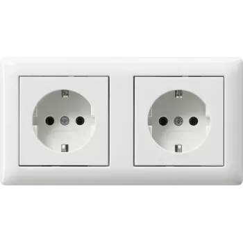 Tomada Schuko Gira System 55 2 tomadas pré-cabeadas com moldura, branco puro brilhante 479303