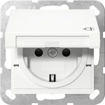 GIRA 475403 Tomada SCHUKO com tampa basculante, proteção reforçada contra contacto, System 55, branco puro
