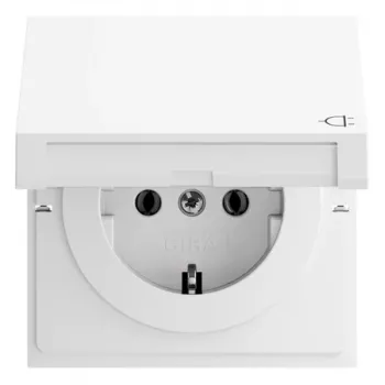 Gira 445470 Tomada SCHUKO com tampa basculante e interruptor plano, branco puro brilhante