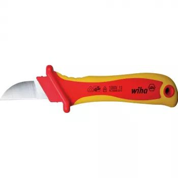 Wiha faca para cabos 200 mm com lâmina de gancho, isolada 1000V AC, punho ergonómico de vários componentes, embalagem blister SB 38798