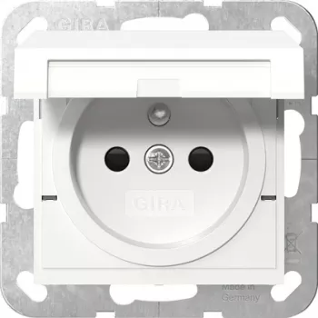 Gira 448803 Tomada Schuko com tampa basculante, contacto de proteção, System 55, branco puro brilhante