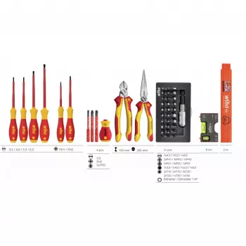 Wiha Basic Set L Electric mala de ferramentas com 46 peças isoladas VDE 47312