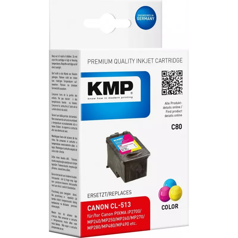 Cartucho de tinta tri-color KMP C80 (ciano, magenta, amarelo) - 13 ml - compatível com Canon PIXMA MP230, MP252, MP258, MP272, MP280, MP282, MP495, MP499, MX360, MX410, MX420 1512.4530