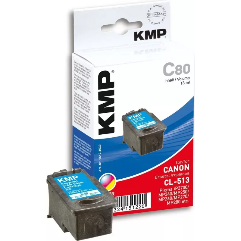 Cartucho de tinta tri-color KMP C80 (ciano, magenta, amarelo) - 13 ml - compatível com Canon PIXMA MP230, MP252, MP258, MP272, MP280, MP282, MP495, MP499, MX360, MX410, MX420 1512.4530