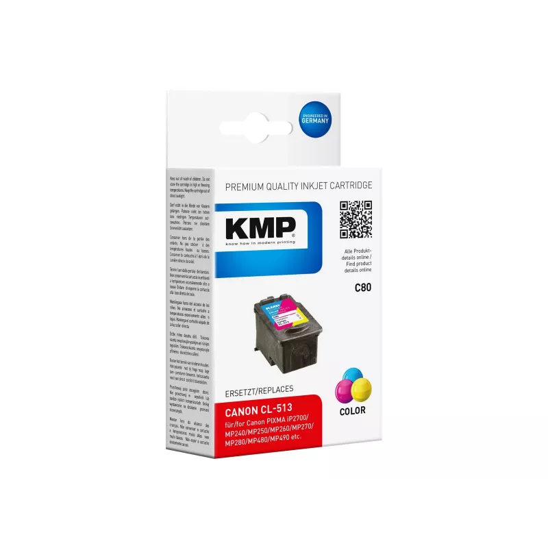 Cartucho de tinta tri-color KMP C80 (ciano, magenta, amarelo) - 13 ml - compatível com Canon PIXMA MP230, MP252, MP258, MP272, MP280, MP282, MP495, MP499, MX360, MX410, MX420 1512.4530