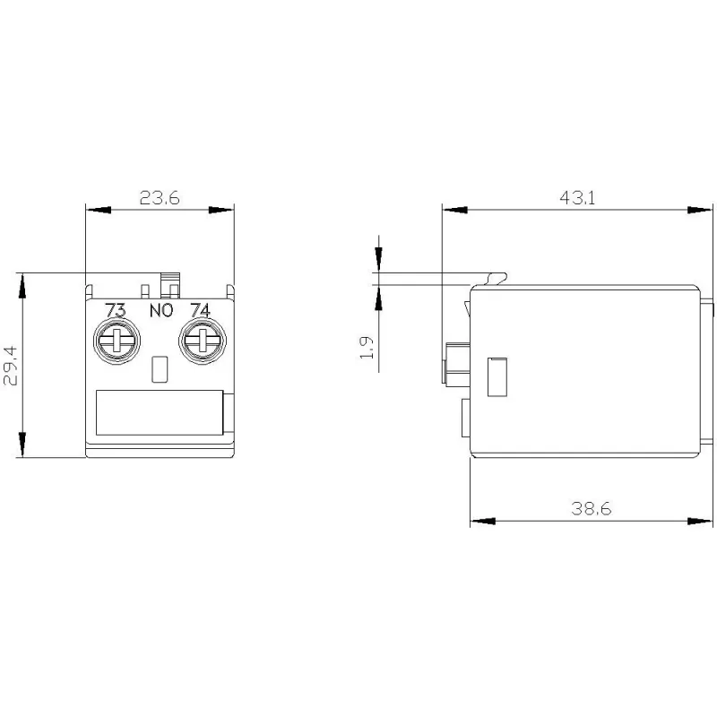 Bloco de contactos auxiliares Siemens SIRIUS 1 NA montagem frontal para contactores 3RT2 e relés 3RH2, terminais de parafuso, isolamento 690V, 3RH2911-1AA10