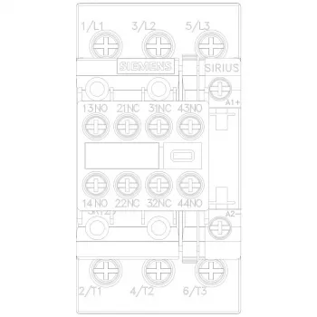 Siemens SIRIUS 3RT2 contactor de potência 11kW/400V 2NO+2NC bobina 24V DC, terminais de parafuso, IP20 3RT20261BB443MA0