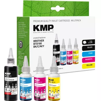 Conjunto de tintas de recarga KMP PRINTTECHNIK para Brother BTD180BK/C/M/Y – preto 110 ml, ciano/magenta/amarelo 50 ml cada (compatível) 1555,0005