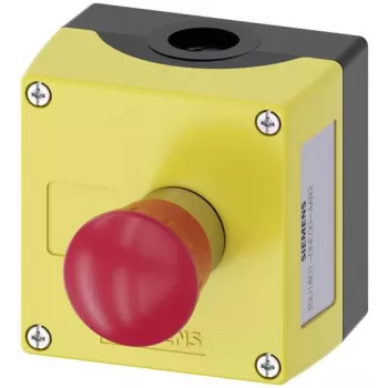 Posto de comando de montagem no solo Siemens SIRIUS ACT 3SU18010NE004AB2 com botão de pressão vermelho com desbloqueio rotativo, 1 NO, IP66/67/69K, cinzento