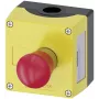 Siemens 3SU18010NE004AB2 (3SU1801-0NE00-4AB2) caixa para fixação ao chão com etiqueta, 1 botão vermelho com desbloqueio por rotação, preta