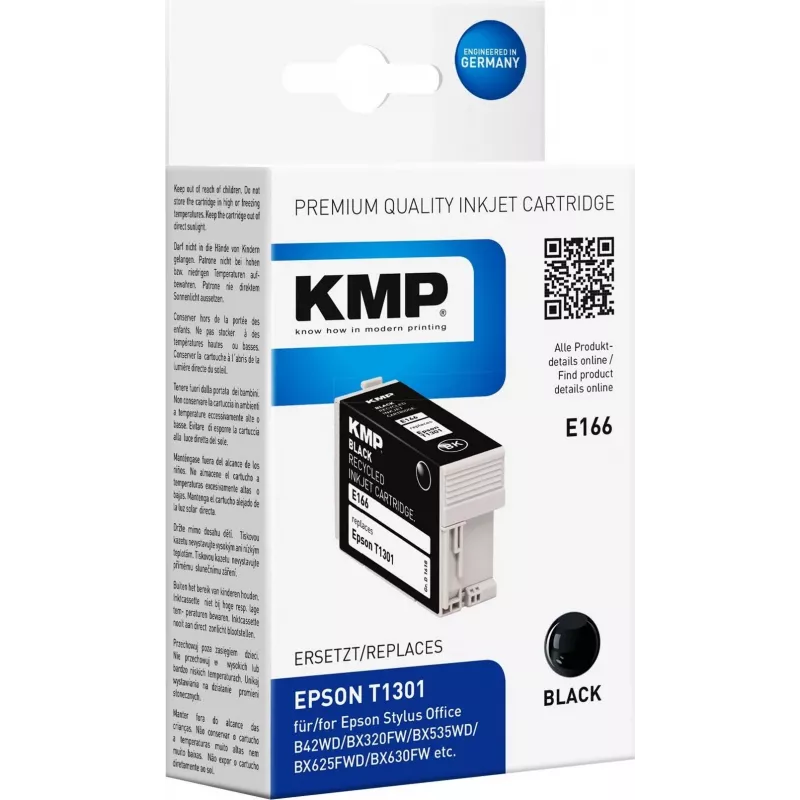 KMP E166 cartucho de tinta preto compatível para Epson Stylus Office & WorkForce (25 ml, High Yield, substitui T1301) 1618.4001