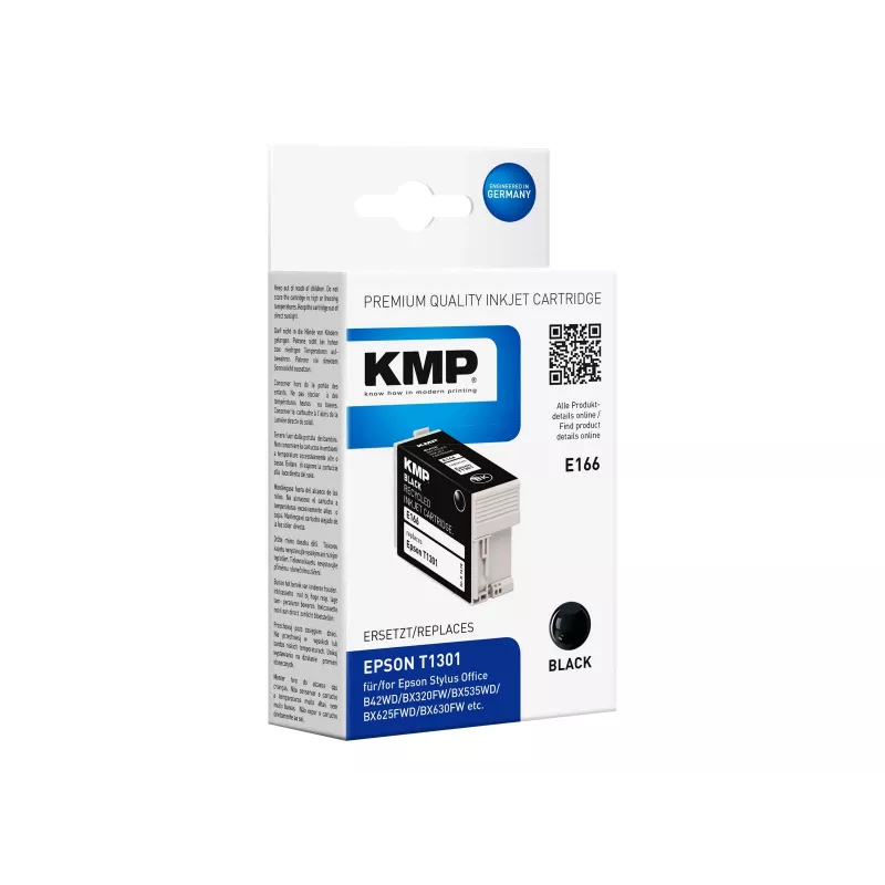 KMP E166 cartucho de tinta preto compatível para Epson Stylus Office & WorkForce (25 ml, High Yield, substitui T1301) 1618.4001