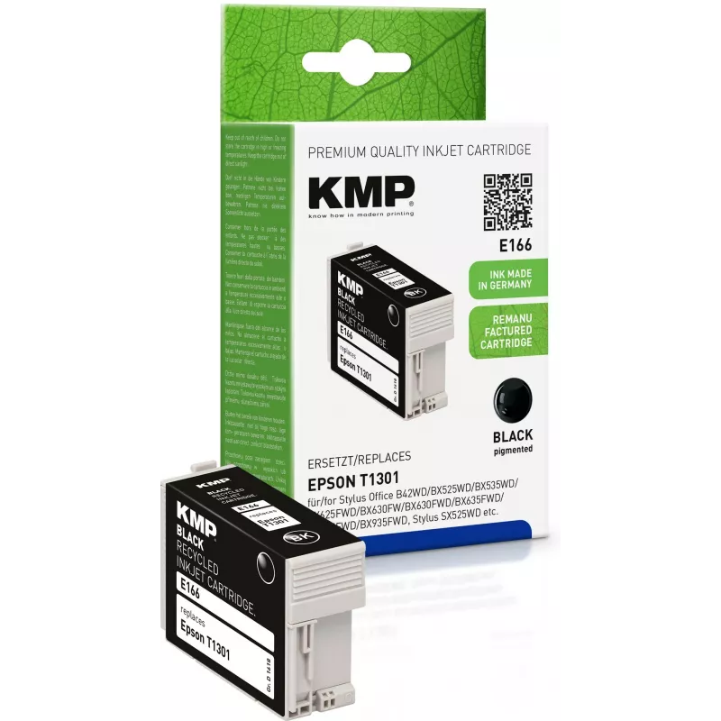 KMP E166 cartucho de tinta preto compatível para Epson Stylus Office & WorkForce (25 ml, High Yield, substitui T1301) 1618.4001