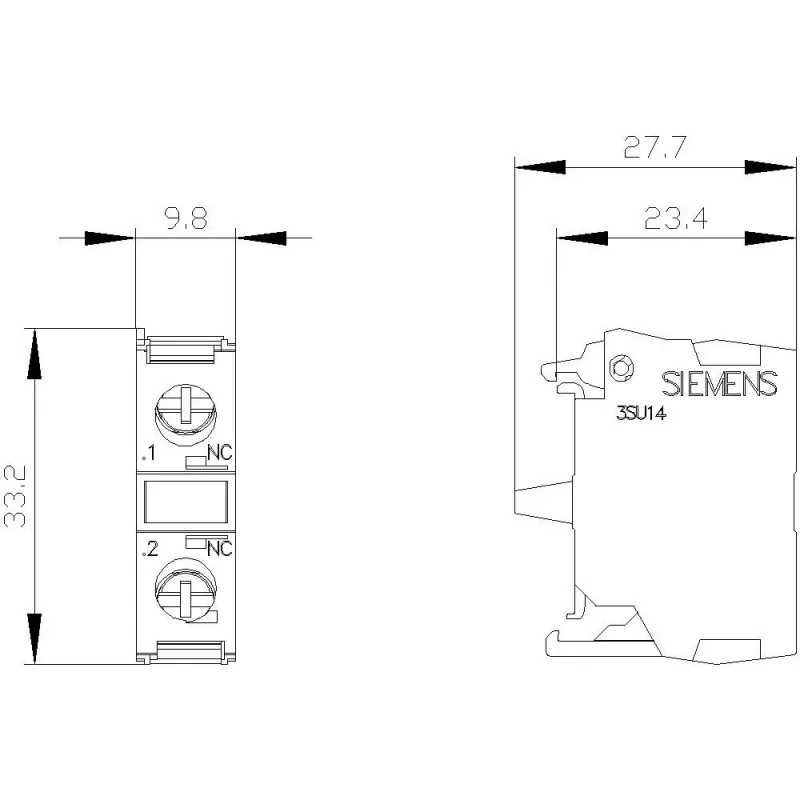 Siemens SIRIUS ACT módulo de contacto 3SU1400-1AA10-1MA0, 1 NO + 1 NC, terminal de parafuso, 500 V AC/DC