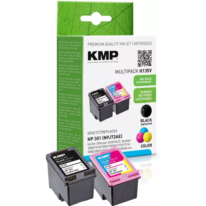 KMP MULTIPACK H135V – pack de 2 cartuchos de tinta preto e tri-color (alternativa a HP 301XL)