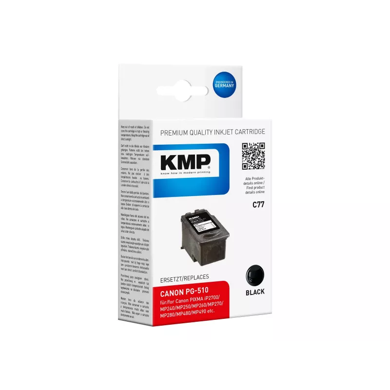 KMP C77 tinte preta compatível 9 ml para Canon PIXMA MP230 MP237 MP252 MP258 MP270 MP282 MP499 MX350 MX360 MX410 MX420 1511.4001