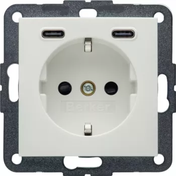 Hager Berker 48151909 Tomada Schuko com USB-C 20W PD, S.1, branco polar brilhante