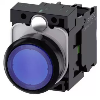 Siemens SIRIUS ACT Botão luminoso completo, plástico, azul, 1NO+1NC, 24V AC/DC LED 3SU1102-0AB50-1BA0
