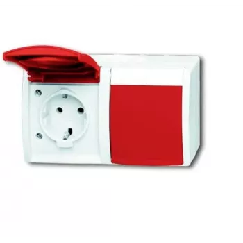 Busch-Jaeger Tomada Dupla SCHUKO com Tampa Basculante Vermelha, Horizontal, 16 A, Encastre