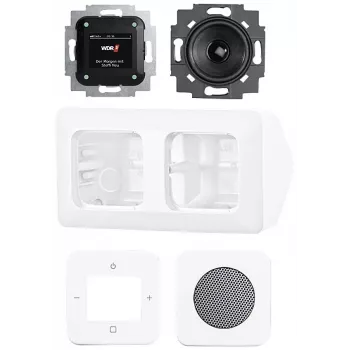 Conjunto completo Busch-Jaeger Busch-Radio DAB+ montagem em canto 8250 AJ-214-101 branco estúdio 2CKA008200A0235