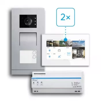 BUSCH-JAEGER 83-2FHA/SET Kit de videoporteiro para casas bifamiliares, 2 fios, instalação encastrada 2CKA008300A1462