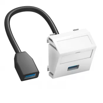 Ligação USB 2.0/3.0 OBO Bettermann MTS-U3A F RW1, 1 módulo, saída inclinada, com cabo de ligação, branco puro RAL 9010 (6104934)