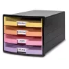 HAN IMPULS Caixa de gavetas, 4 gavetas abertas, preto/pastel, poliestireno, até DIN C4 1013-139