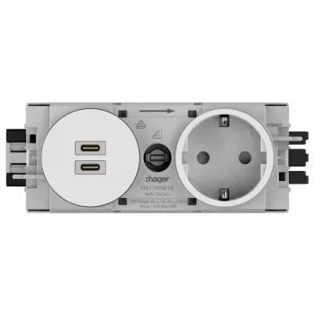 Tomada SCHUKO encastrar Hager Winsta com 2x USB-C PD 20W carregador, branco puro GS17009016