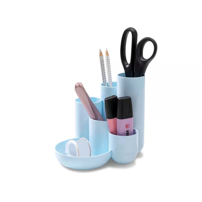 HAN CAMPUS organizador de secretária multi-compartimentos, 6 compartimentos, poliestireno, azul pastel, 5 tubos e 1 compartimento para peças pequenas 17480-884