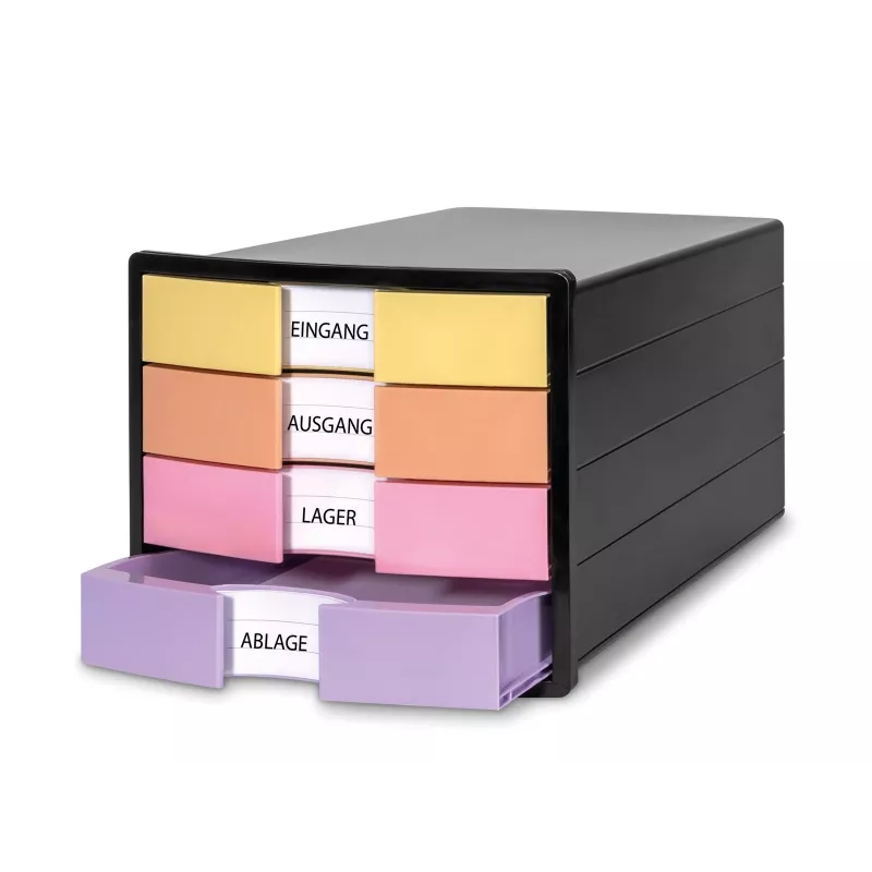 HAN IMPULS caixa de gavetas, 4 gavetas, preto/pastel, poliestireno, para DIN C4 1012-139