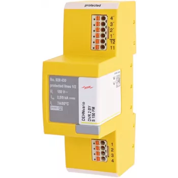 DEHN DVR 2 BY S 150 FM Descarrilador combinado de corrente de raio e sobretensão Tipo 1+2, 2 polos, 230 V AC, montagem em calha DIN, com sinalização remota 928430