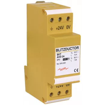 DEHN 918422 BLITZDUCTOR VT Descarrilador combinado de corrente de raio e sobretensão para sistemas de alimentação DC, 24 V DC, Tipo 1+2 SPD