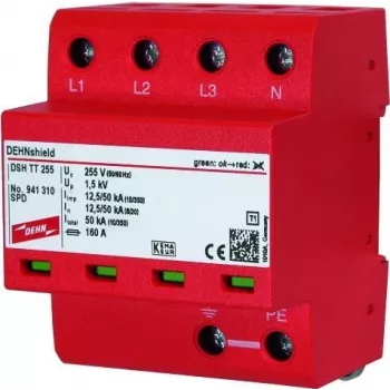 DEHN DSH TT 255 Tipo 2 dispositivo de proteção contra sobretensão 1+1 polos 230/400V 40kA calha DIN 941310